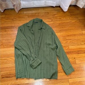 SHEIN Green Striped Button Down Shirt